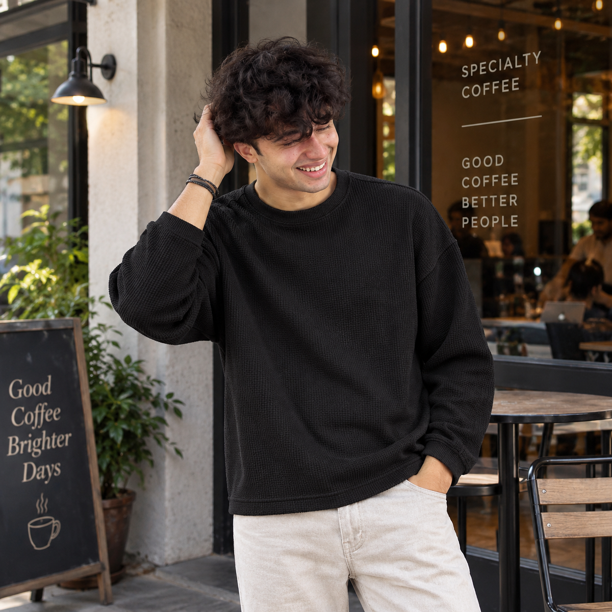 Waffle Tee With Long Sleeve (Pack of 2) <br> <br> 1 Black & 1 White Combo &mdash; photo 8