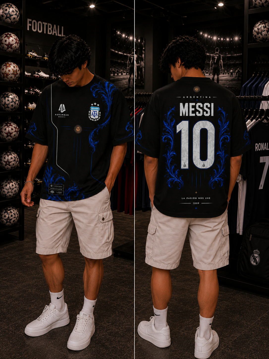 Argentina Messi 10 Oversized T-Shirt – Midnight Blue Edition
