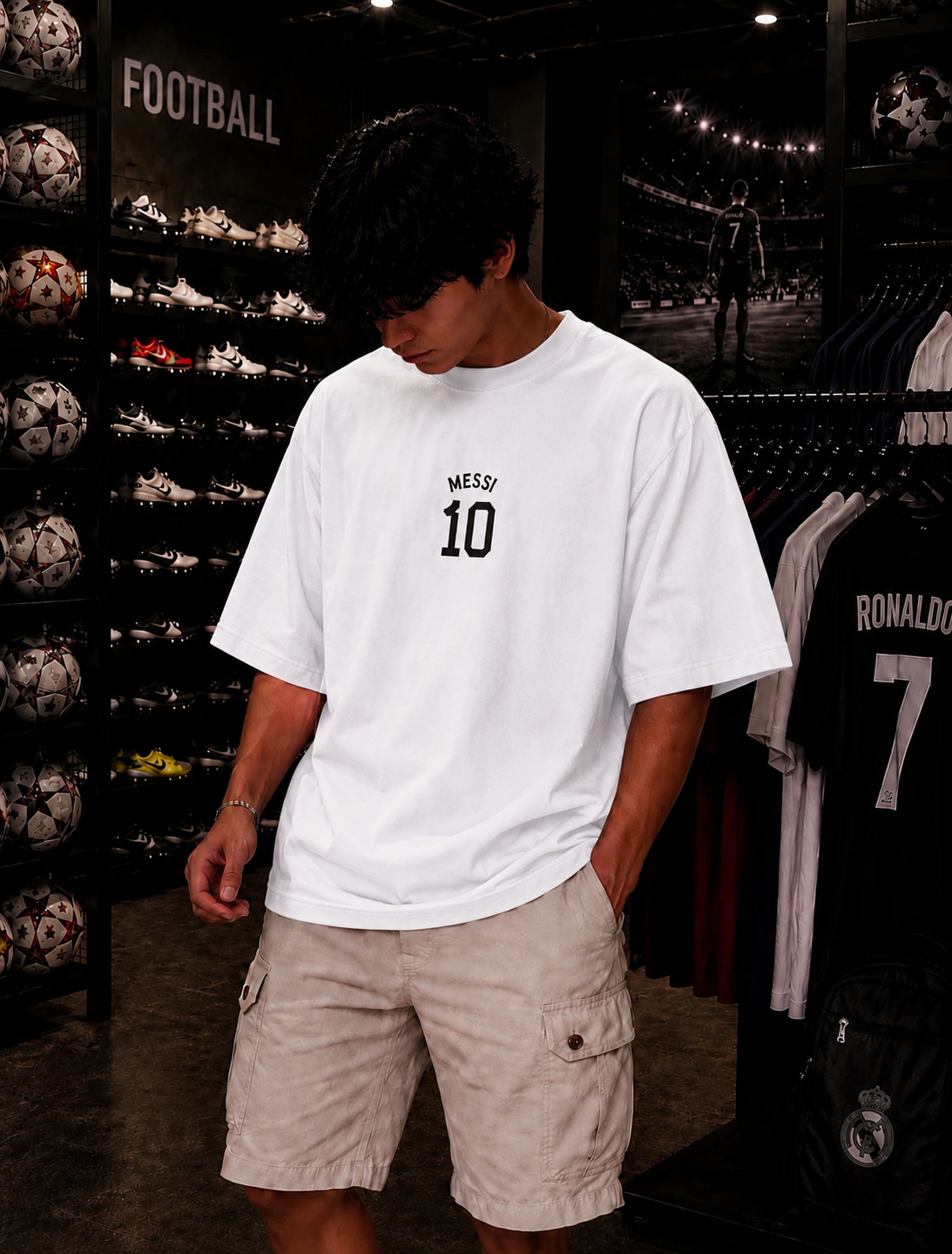 Messi Shadow White Oversized Tee – Legendary Football Edition &mdash; photo 3