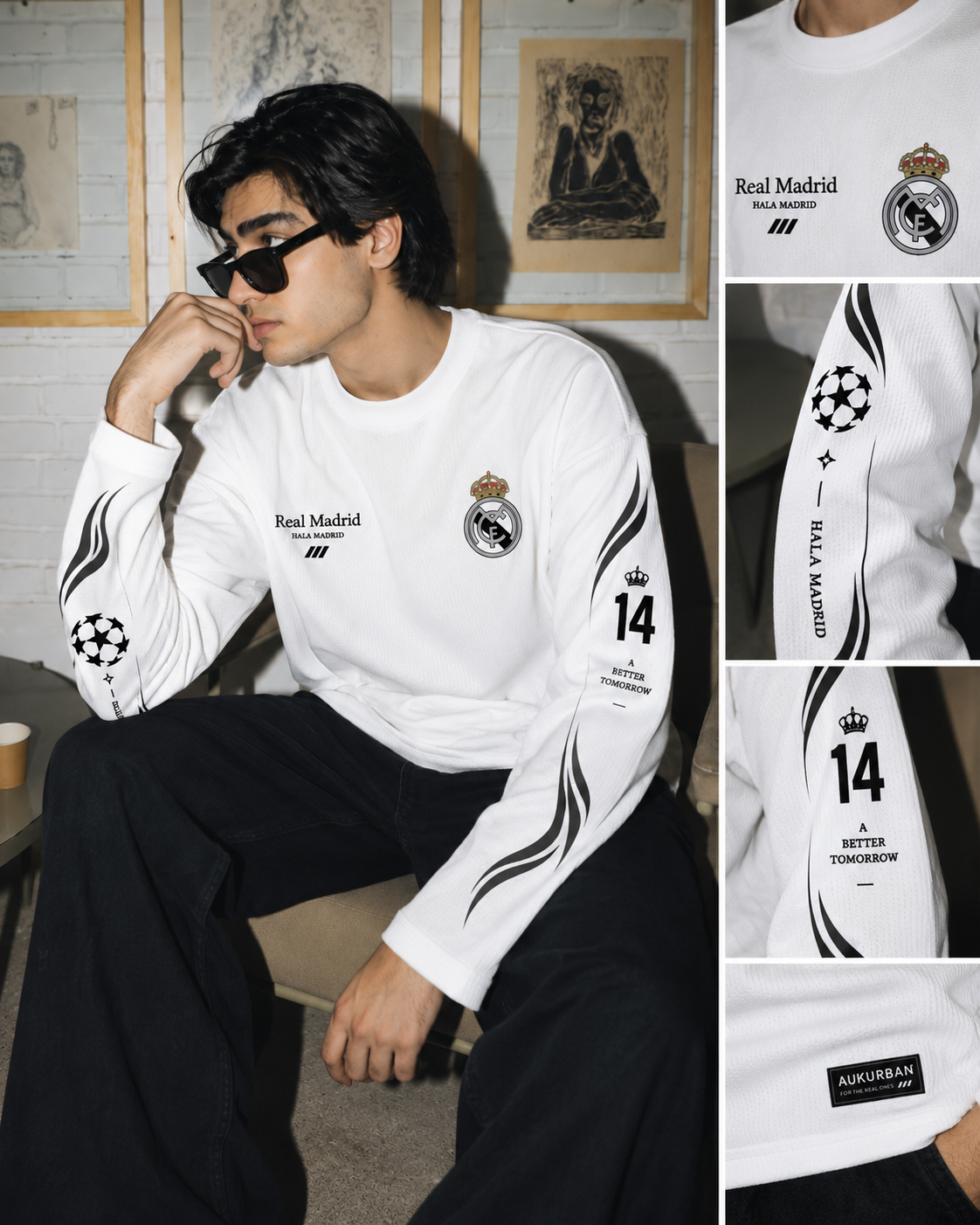 Real Madrid Hala Madrid Oversized Full Sleeve T-Shirt – White &mdash; photo 2