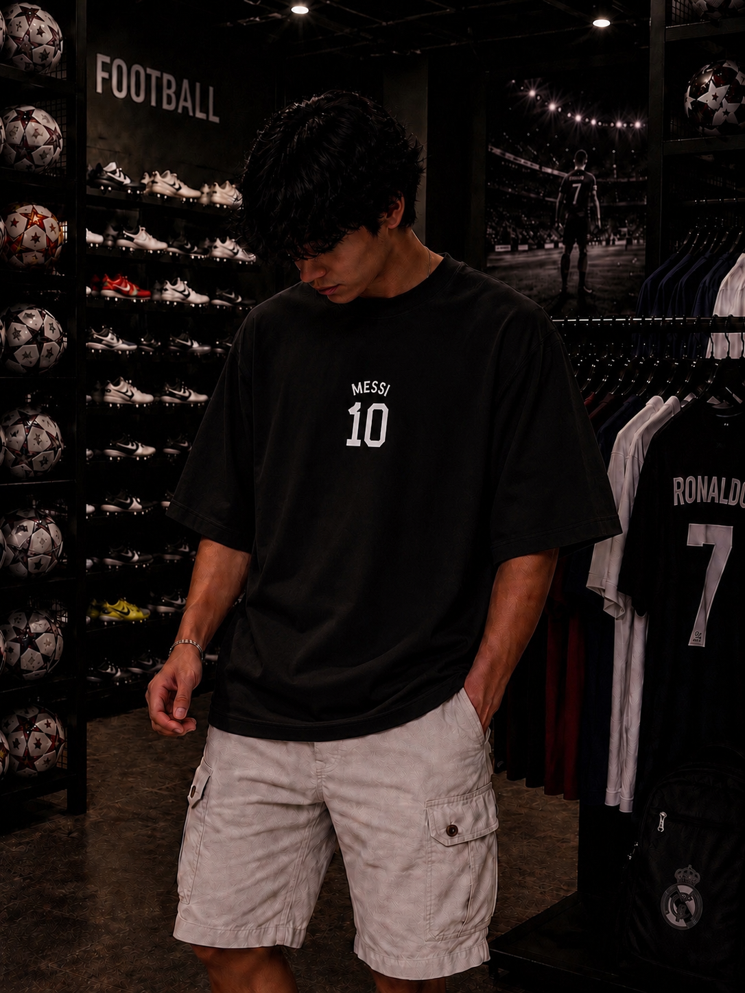 Messi Shadow Oversized T-Shirt – Football Legend Streetwear Edition
