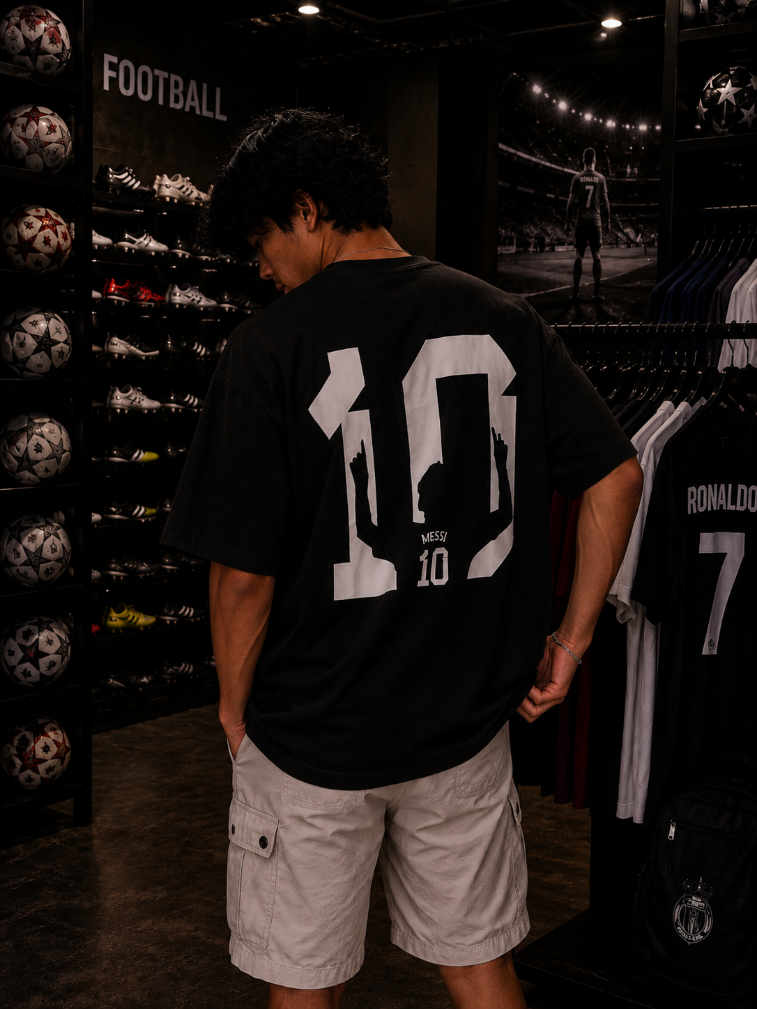 Messi Shadow Oversized T-Shirt – Football Legend Streetwear Edition