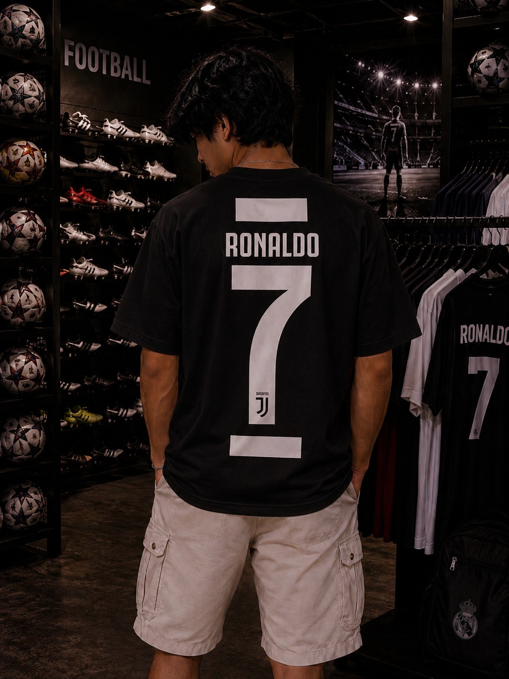 Juventus Black Oversized Tee – Minimal Football Streetwear