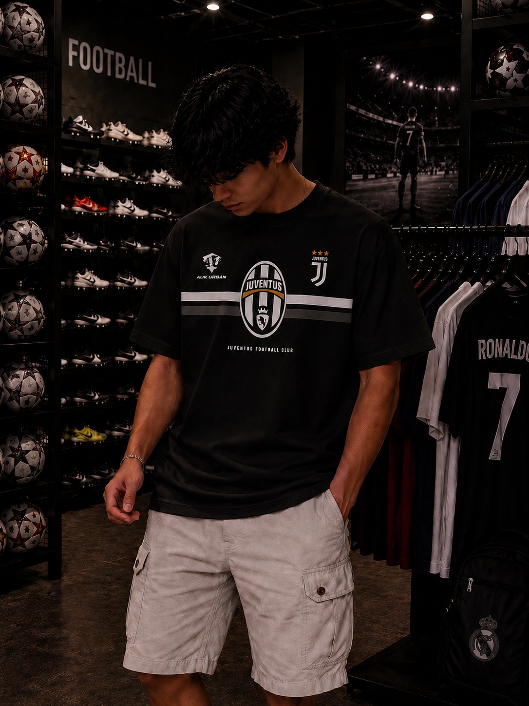 Juventus Black Oversized Tee – Minimal Football Streetwear