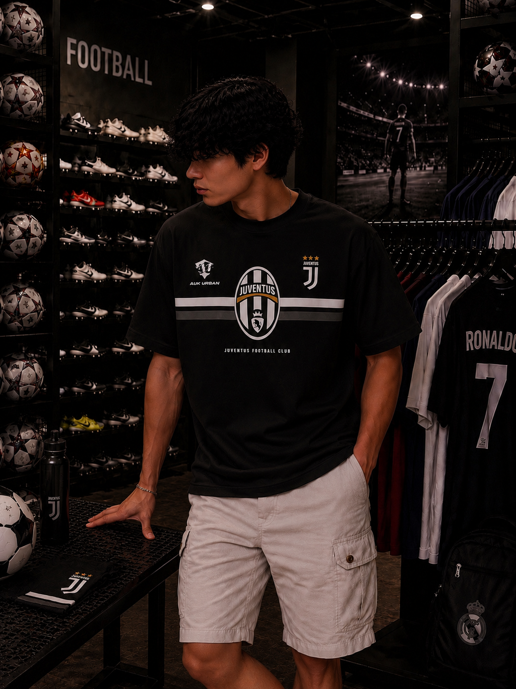 Juventus Black Oversized Tee – Minimal Football Streetwear