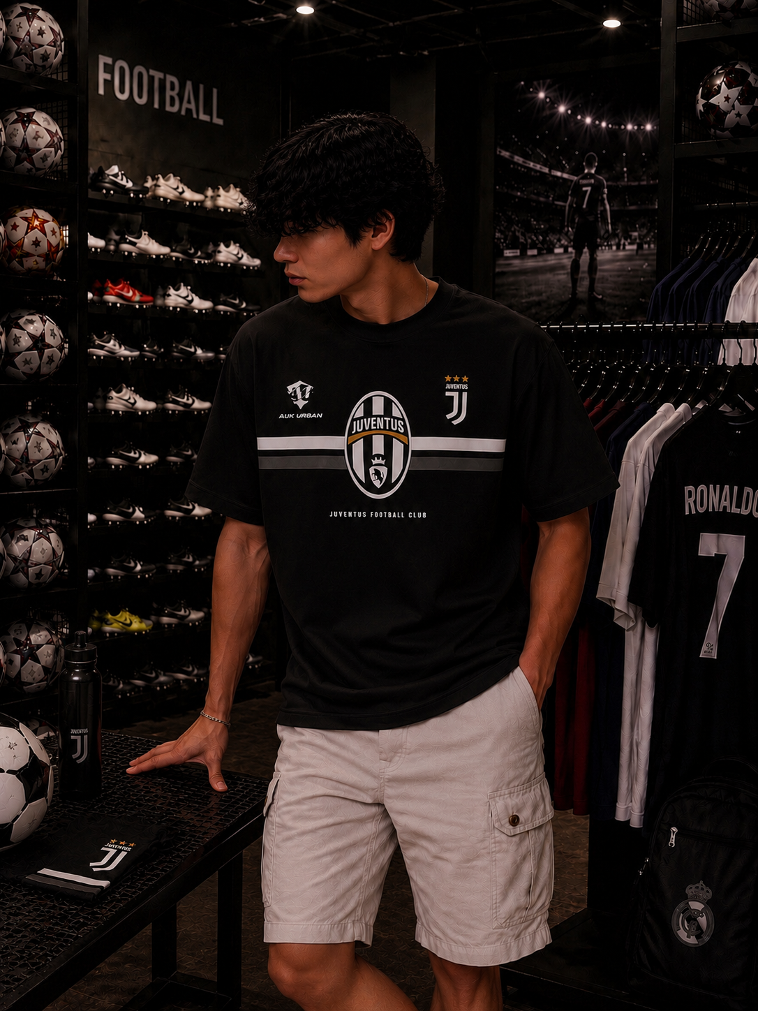 Juventus Black Oversized Tee – Minimal Football Streetwear