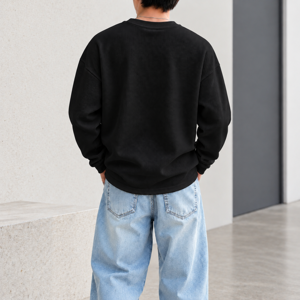 Waffle Tee With Long Sleeve (Pack of 2) <br> <br> 1 Black & 1 White Combo &mdash; photo 7