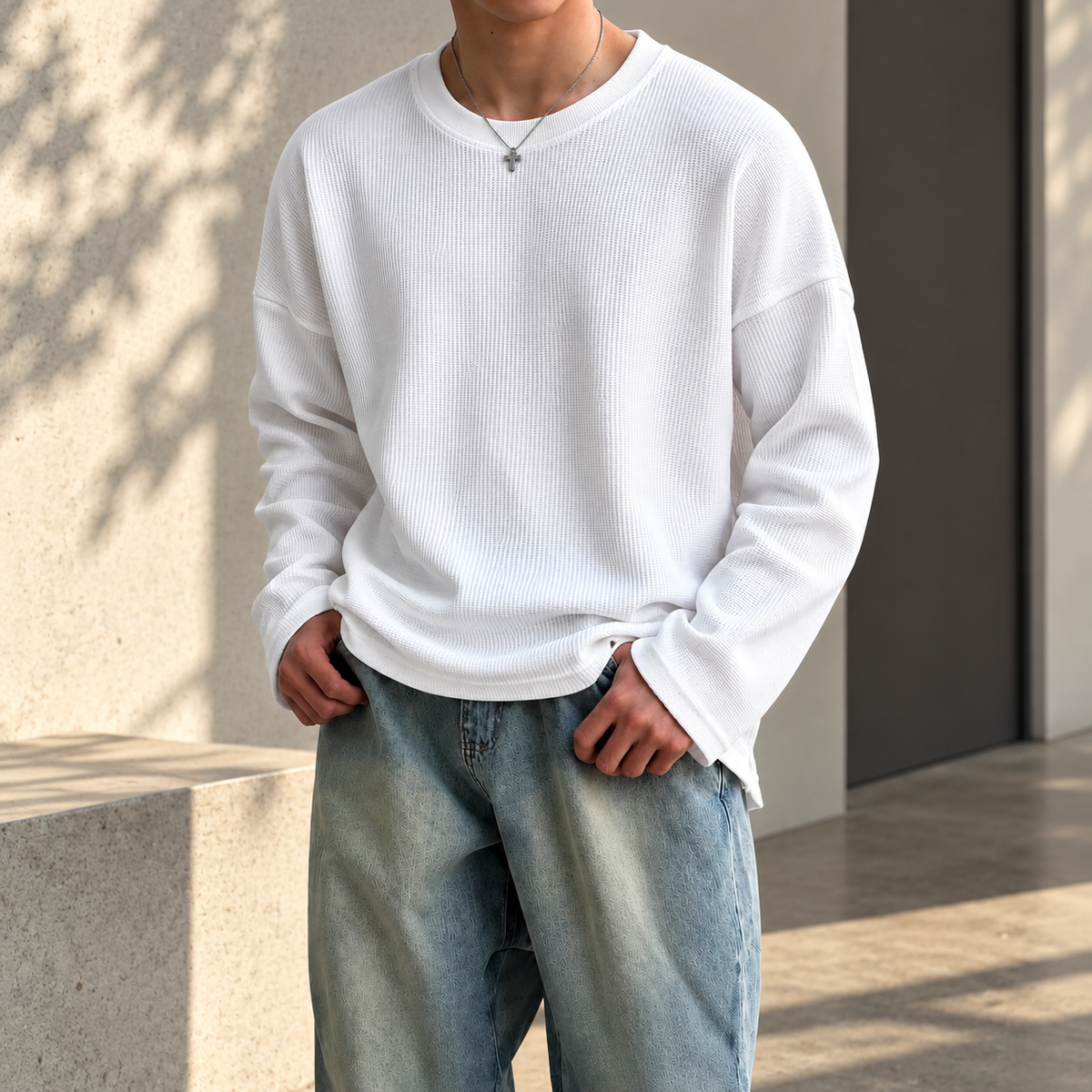 Waffle Tee With Long Sleeve (Pack of 2) <br> <br> 1 Black & 1 White Combo &mdash; photo 3