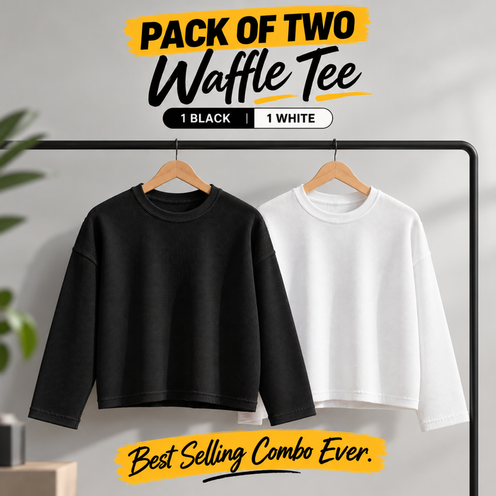 Waffle Tee With Long Sleeve (Pack of 2) <br> <br> 1 Black & 1 White Combo