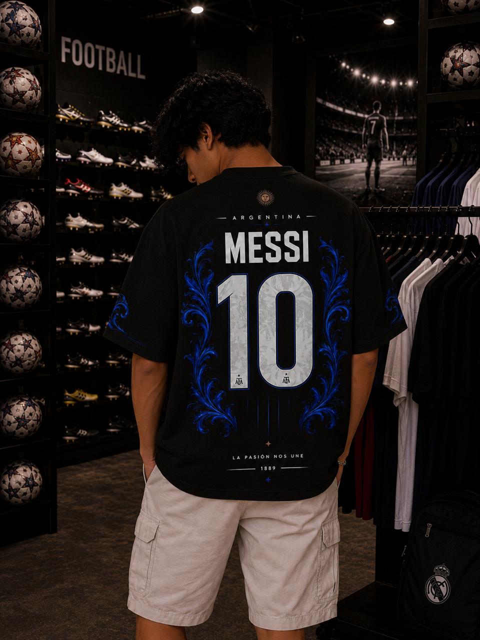 Argentina Messi 10 Oversized T-Shirt – Midnight Blue Edition &mdash; photo 2