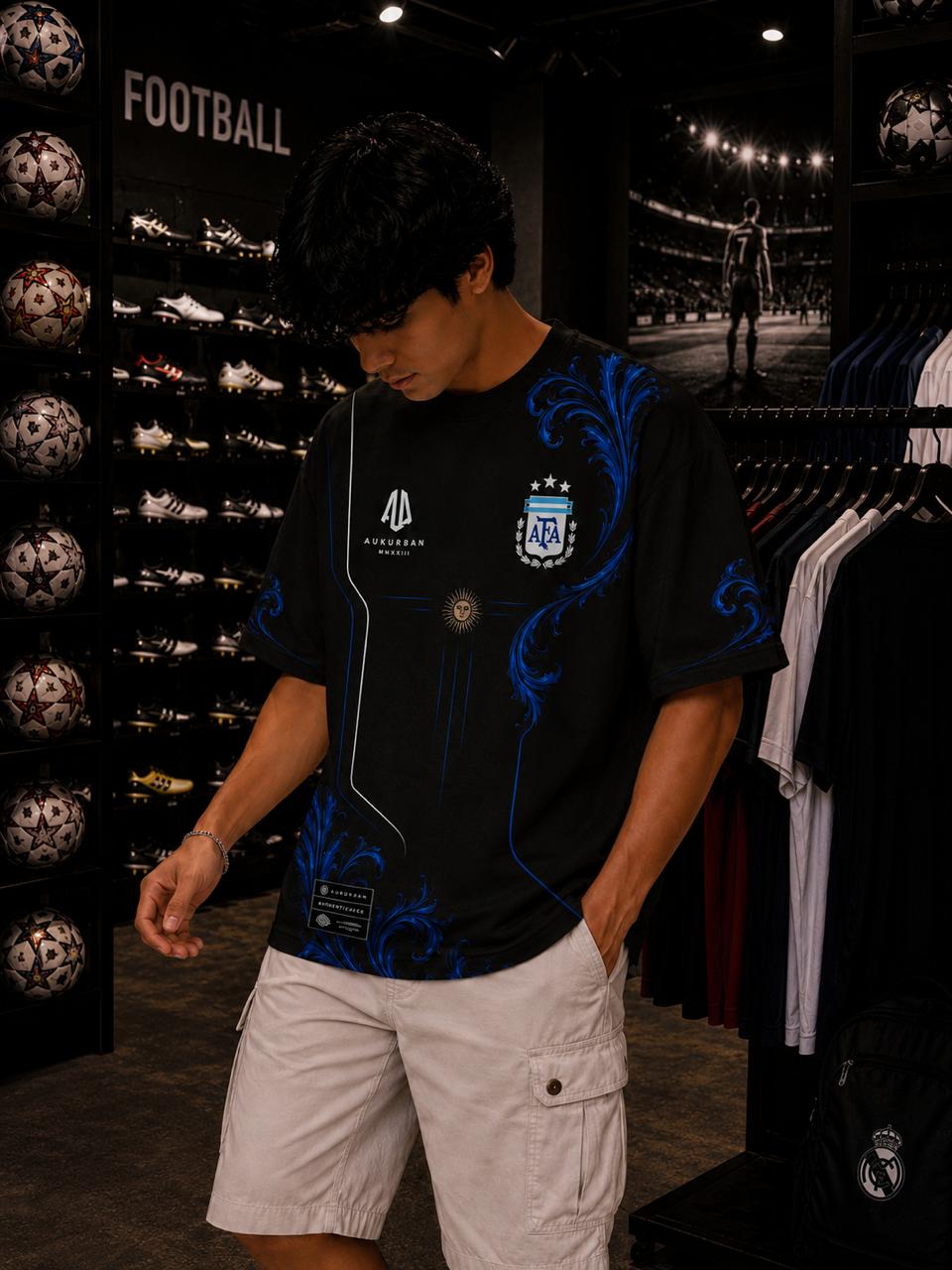 Argentina Messi 10 Oversized T-Shirt – Midnight Blue Edition &mdash; photo 3