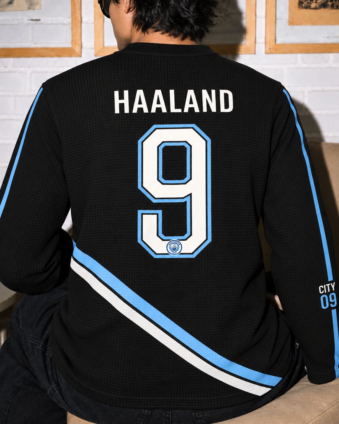 Haaland Manchester City 9 Waffle Oversized Full Sleeve T-Shirt &mdash; photo 4