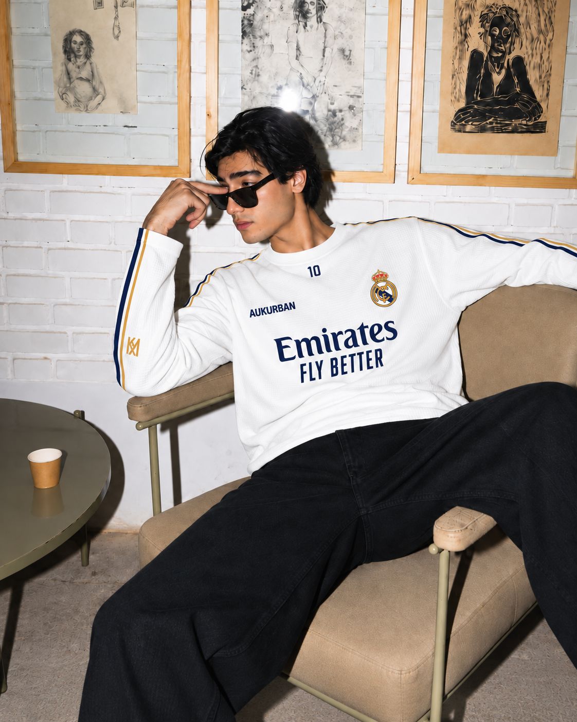 MBAPPÉ 10  MADRIDISTA ENERGY  Waffle Oversized Full Sleeve T-Shirt  ⚪💙💛 &mdash; photo 1