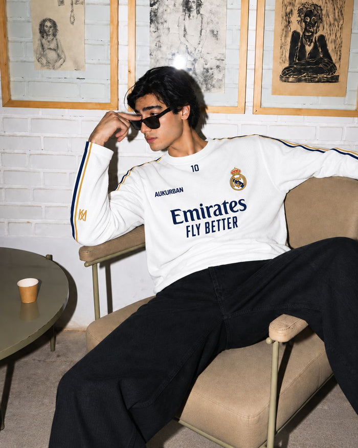 MBAPPÉ 10  MADRIDISTA ENERGY  Waffle Oversized Full Sleeve T-Shirt  ⚪💙💛