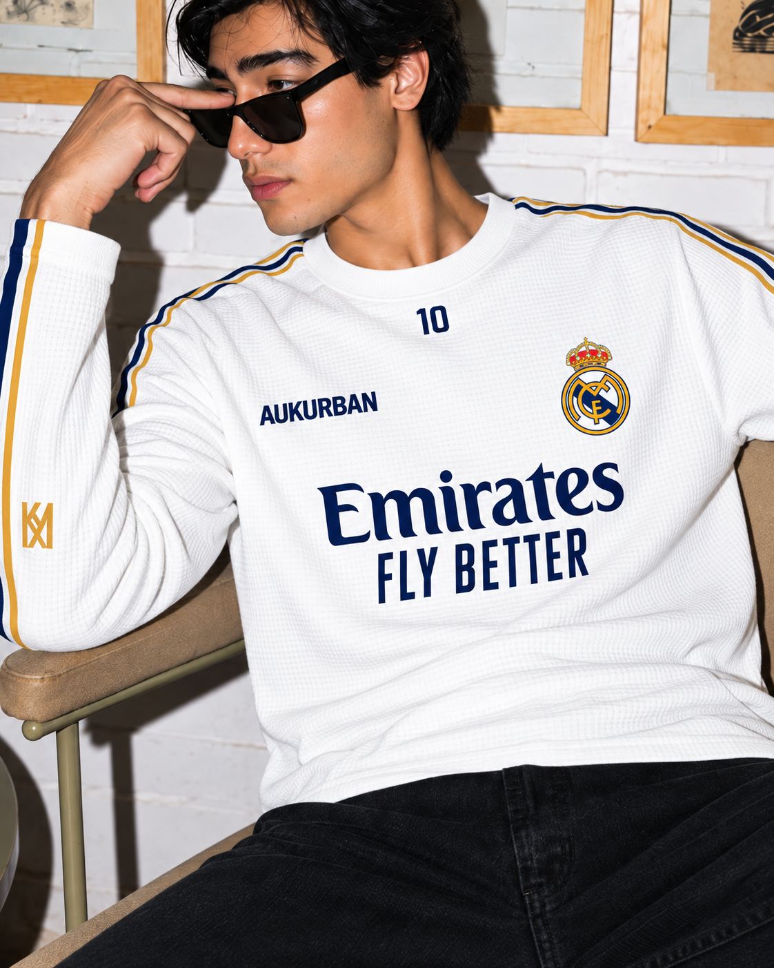 MBAPPÉ 10  MADRIDISTA ENERGY  Waffle Oversized Full Sleeve T-Shirt  ⚪💙💛 &mdash; photo 2