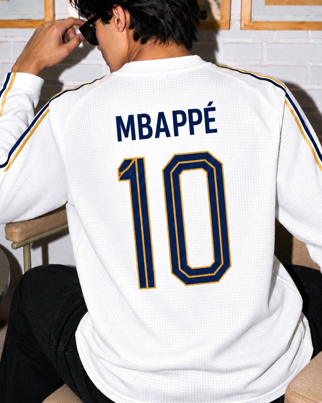 MBAPPÉ 10  MADRIDISTA ENERGY  Waffle Oversized Full Sleeve T-Shirt  ⚪💙💛 &mdash; photo 4