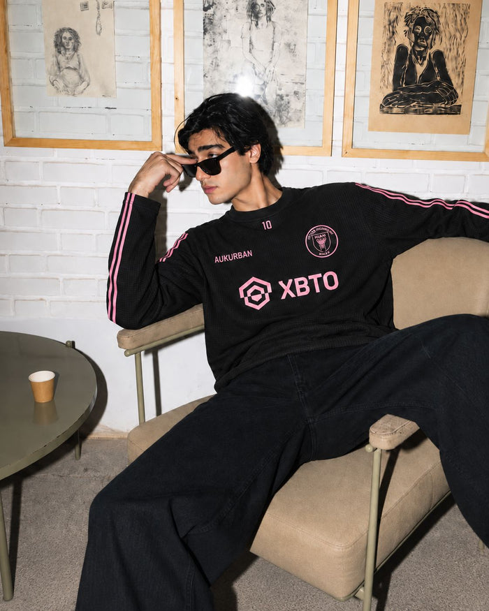 Messi Black & Pink No. 10 Waffle Oversized Full Sleeve T-Shirt