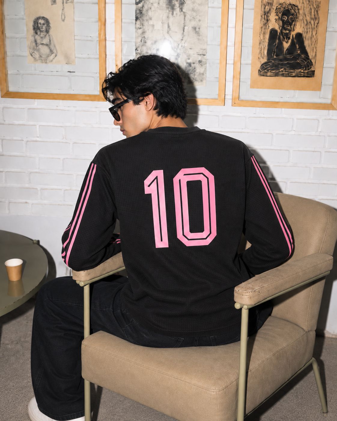 Messi Black & Pink No. 10 Waffle Oversized Full Sleeve T-Shirt &mdash; photo 2