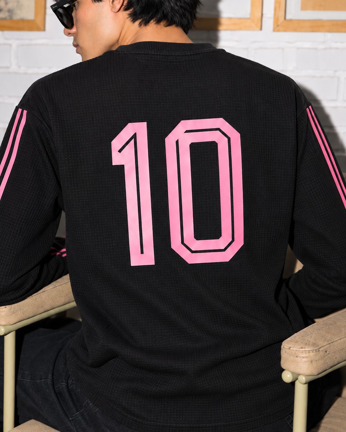 Messi Black & Pink No. 10 Waffle Oversized Full Sleeve T-Shirt &mdash; photo 3