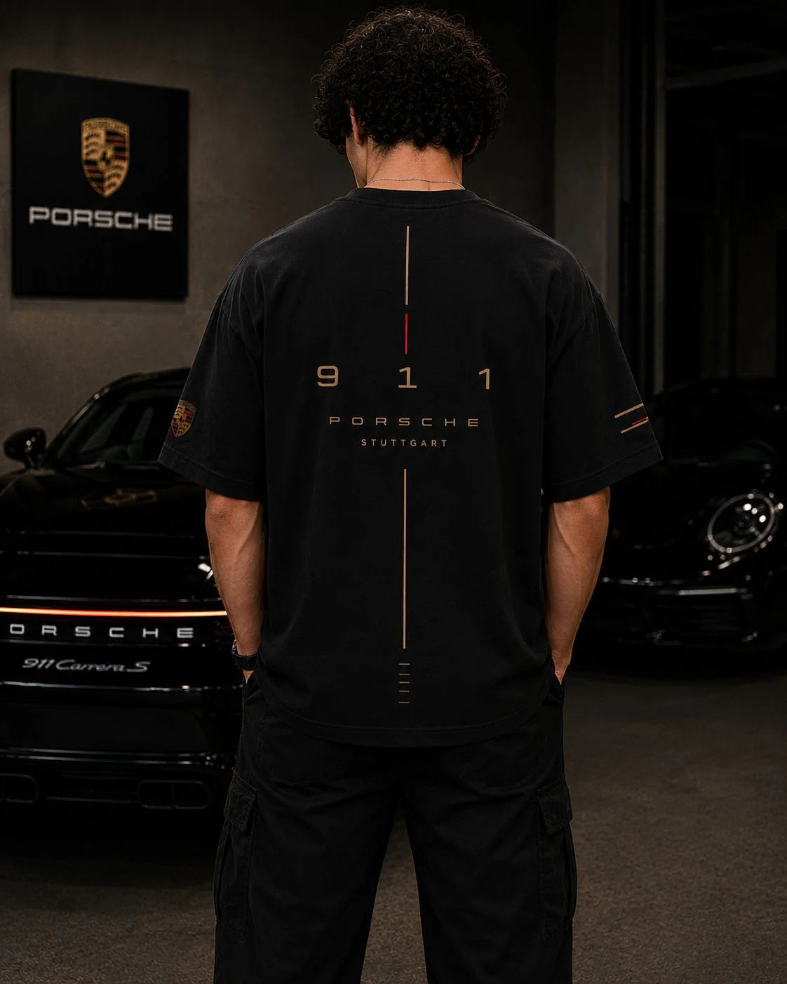 Porsche Heritage Oversized Black T-Shirt | Premium Heavyweight Cotton Streetwear