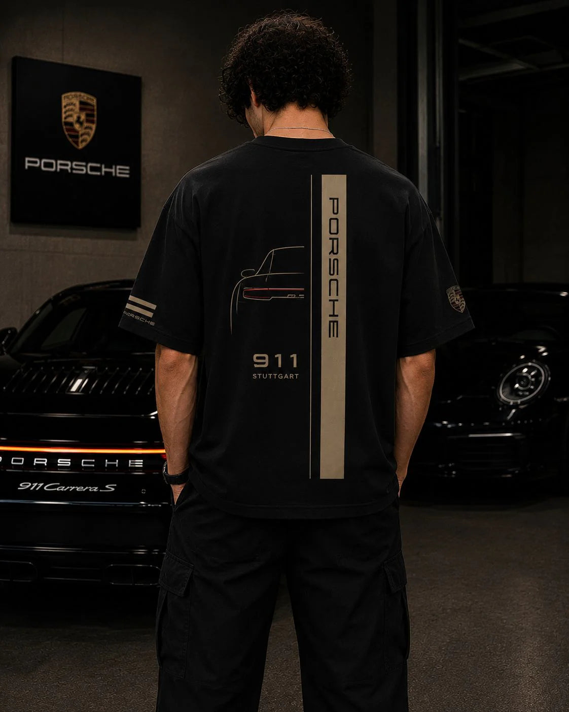 Porsche 911 Stuttgart Oversized Black T-Shirt | Premium Motorsport Streetwear