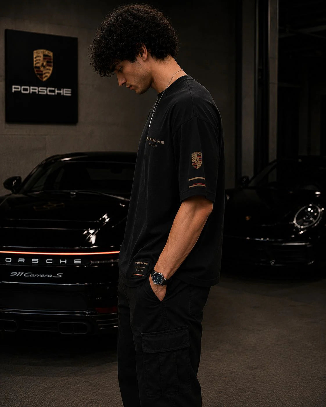 Porsche Heritage Oversized Black T-Shirt | Premium Heavyweight Cotton Streetwear