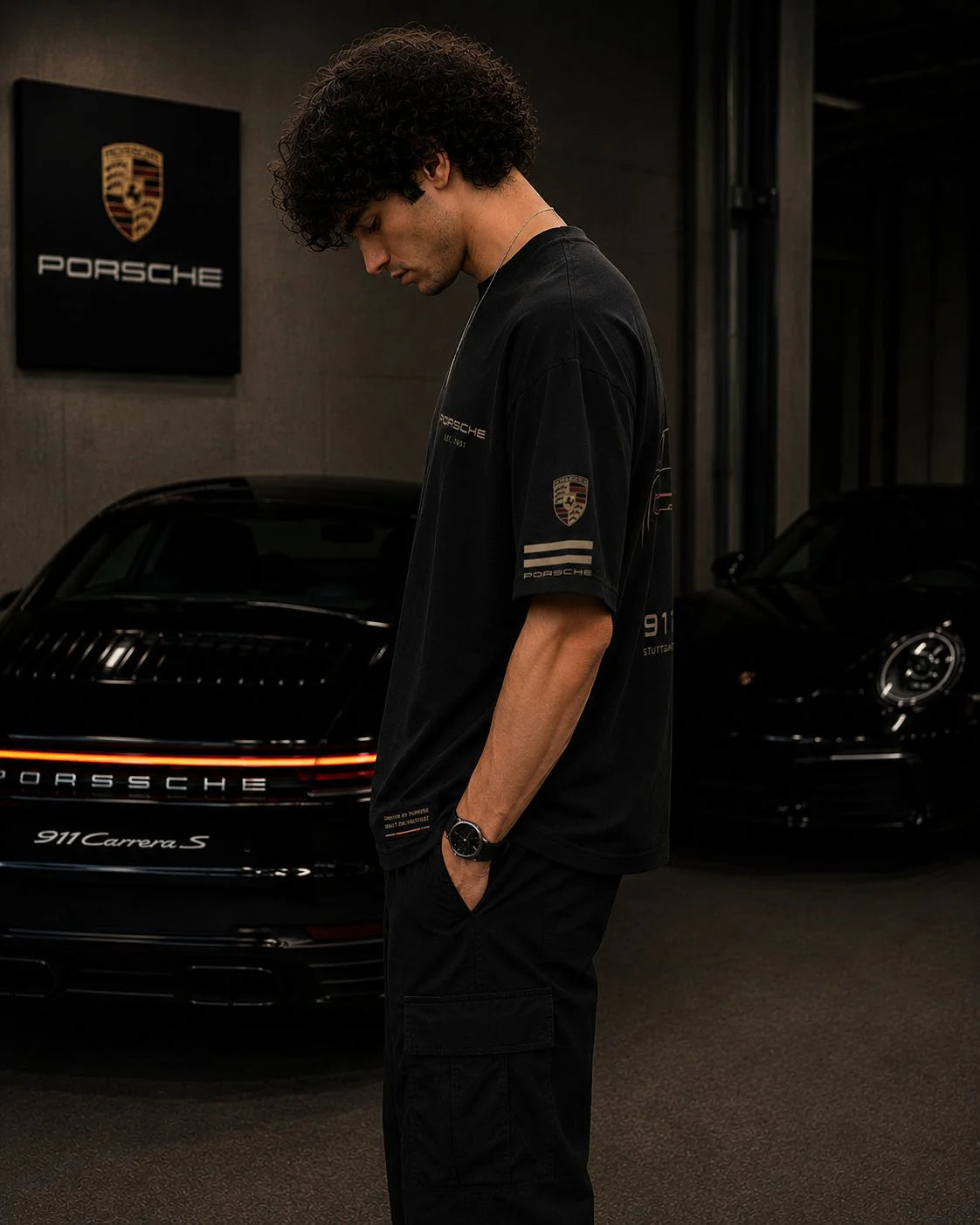 Porsche 911 Stuttgart Oversized Black T-Shirt | Premium Motorsport Streetwear