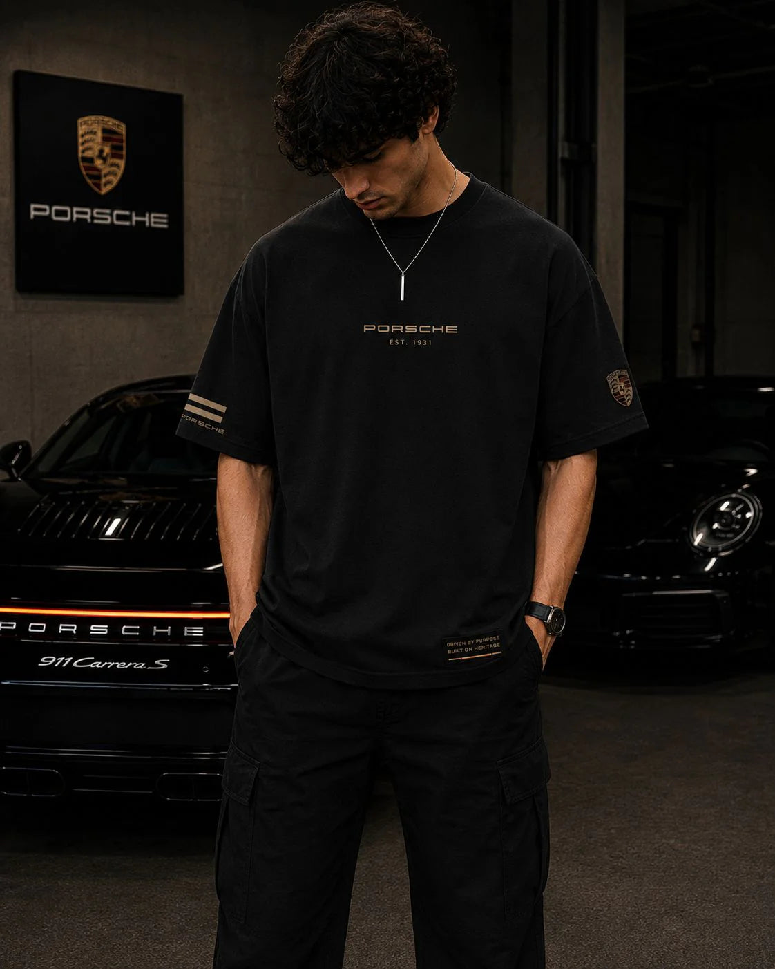 Porsche 911 Stuttgart Oversized Black T-Shirt | Premium Motorsport Streetwear